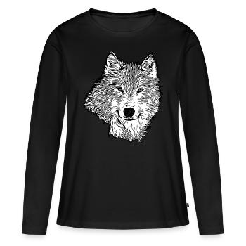Wolf face imprint animal motif animal face - Women's Premium Organic Long Sleeve Shirt - black - Front - Julia (174cm)
