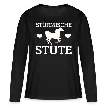 Pferd, Pferde, Stute, stürmisch, Stürmische Stute - Frauen Premium Bio Langarmshirt - Schwarz - Vorne - Julia (174cm)