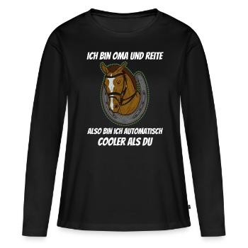 Reitende Oma Geschenk Reiterin Reiten Pferde - Frauen Premium Bio Langarmshirt - Schwarz - Vorne - Julia (174cm)
