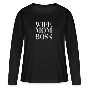 Wife Mom Boss - T-shirt manches longues Premium bio Femme - noir - Devant - Julia (174cm)