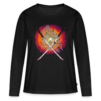Soleil Japon Montagnes épées Katana Combat à l’épée - T-shirt manches longues Premium bio Femme - noir - Devant - Julia (174cm)
