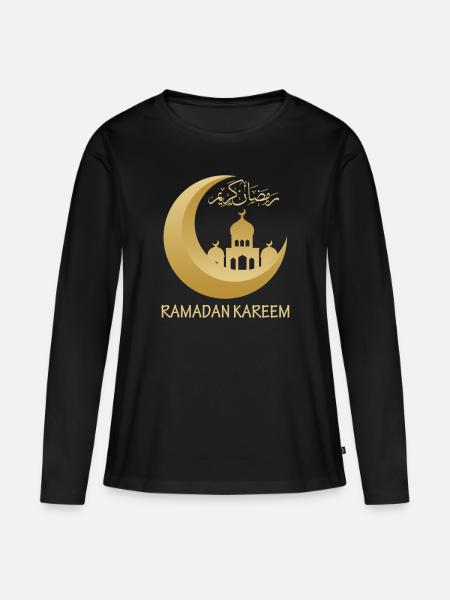 Arabic text Ramadan Kareem Mubarak Muslim - Women's Premium Organic Long Sleeve Shirt - black