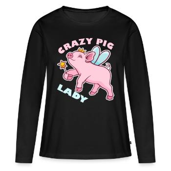 Crazy Pig Dame Rose cochon cadeau - T-shirt manches longues Premium bio Femme - noir - Devant - Julia (174cm)