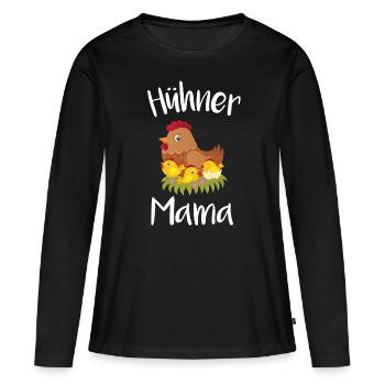 Hühner Mama mit Küken Hühnerstall Huhn Henne Eier - Frauen Premium Bio Langarmshirt - Schwarz - Vorne - Julia (174cm)