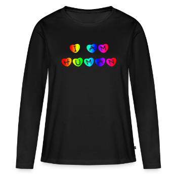 Arc-en-ciel, Arc-en-ciel, Arc-en-ciel, Arc-en-ciel - T-shirt manches longues Premium bio Femme - noir - Devant - Julia (174cm)