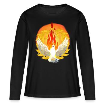 Colombe de la Paix Flamme Colombe Guerre Désarmement Oiseau - T-shirt manches longues Premium bio Femme - noir - Devant - Julia (174cm)