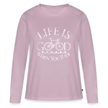 La vie est bonne lorsque vous faites du vélo. - T-shirt manches longues Premium bio Femme - rose poudré - Devant - Julia (174cm)