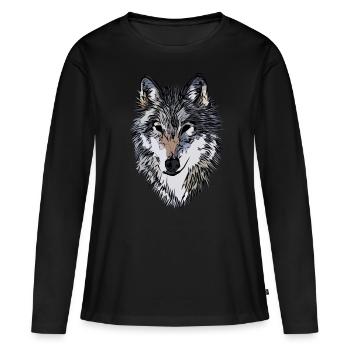 Wolf predator animal motif art imprint animal motif - Women's Premium Organic Long Sleeve Shirt - black - Front - Julia (174cm)