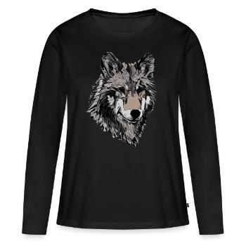 Wolf animal motif predator imprint art animal motif - Women's Premium Organic Long Sleeve Shirt - black - Front - Julia (174cm)