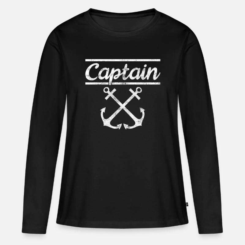 Kapitän - Frauen Premium Bio Langarmshirt - Schwarz