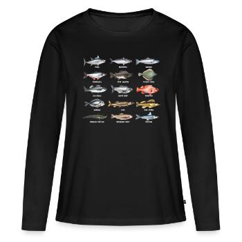 Poisson carpe pêche sandre sandre poisson-chat cadeau - T-shirt manches longues Premium bio Femme - noir - Devant - Julia (174cm)
