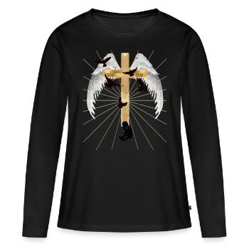 Dépression Croix Salut Résurrection Au-delà - T-shirt manches longues Premium bio Femme - noir - Devant - Julia (174cm)