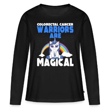 Colon Cancer Awareness Blue Ribbon Unicorn - Women's Premium Organic Long Sleeve Shirt - black - Front - Julia (174cm)