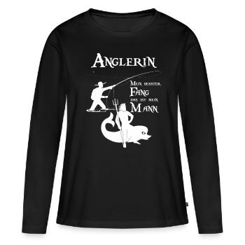 Anglerin, mein bester Fang ist mein Mann - Frauen Premium Bio Langarmshirt - Schwarz - Vorne - Julia (174cm)