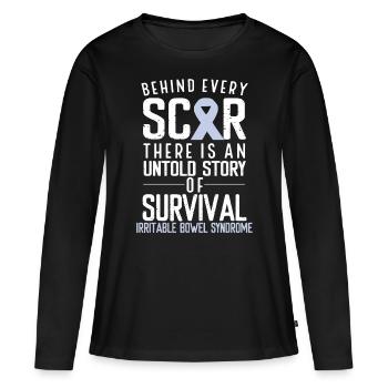 Bowel Syndrome Awareness Periwinkle Ribbon IBS - Women's Premium Organic Long Sleeve Shirt - black - Front - Julia (174cm)