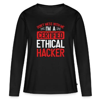 Hacker Ethique Certifié Hacker Cyber Sécurité - T-shirt manches longues Premium bio Femme - noir - Devant - Julia (174cm)