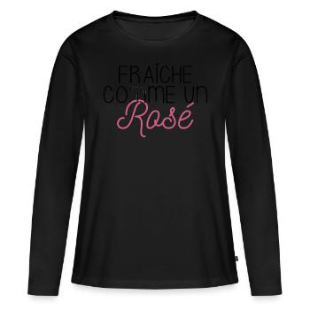 FRAICHE COMME UN ROSÉ - T-shirt manches longues Premium bio Femme - noir - Devant - Julia (174cm)