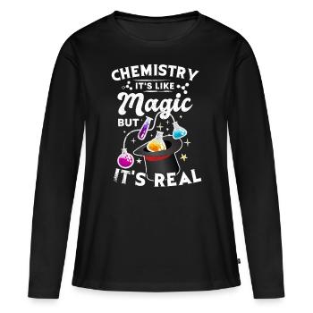 Chimie Tshirt neutron atome molécule professeur Alchimie - T-shirt manches longues Premium bio Femme - noir - Devant - Julia (174cm)