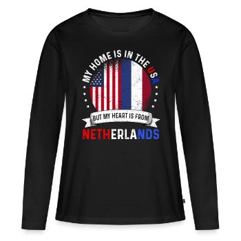Dutch American Flag Dutch Roots USA Citizen - Frauen Premium Bio Langarmshirt - Schwarz - Vorne - Julia (174cm)