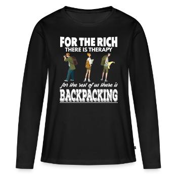 Reiche haben Therapie Wir sind Backpacker - Frauen Premium Bio Langarmshirt - Schwarz - Vorne - Julia (174cm)