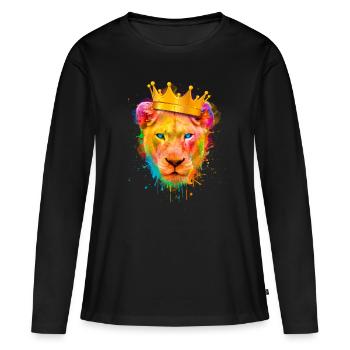 Lion Lovers, Lion Head, The Queen Lioness Colorful - Women's Premium Organic Long Sleeve Shirt - black - Front - Julia (174cm)