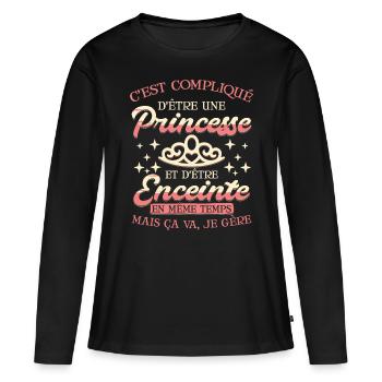 Future Maman - T-shirt manches longues Premium bio Femme - noir - Devant - Julia (174cm)
