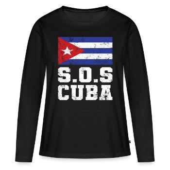 S.O.S Cuba stolzer Kubaner Kuba SOS Kuba - Frauen Premium Bio Langarmshirt - Schwarz - Vorne - Julia (174cm)