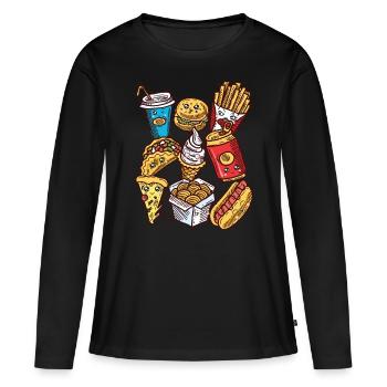 Malbouffe nourriture malsaine Fast food - T-shirt manches longues Premium bio Femme - noir - Devant - Julia (174cm)