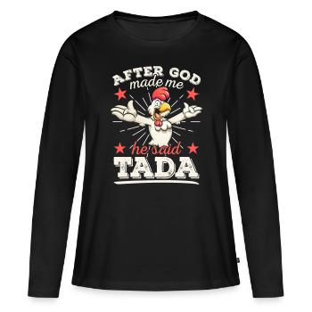 Religion Christ humour coq poulet Dieu religieux - T-shirt manches longues Premium bio Femme - noir - Devant - Julia (174cm)