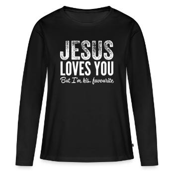 Jésus, Jésus, Jésus chrétien chrétien chrétien chrétien - T-shirt manches longues Premium bio Femme - noir - Devant - Julia (174cm)