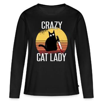 Crazy Cat Lady - T-shirt manches longues Premium bio Femme - noir - Devant - Julia (174cm)