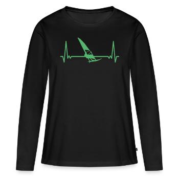 Windsurfer EKG Herzschlag Windsurfen Windsurfing - Frauen Premium Bio Langarmshirt - Schwarz - Vorne - Julia (174cm)