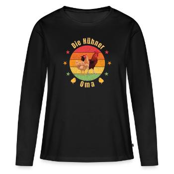 Die Hühner Oma Hühnerstall Bäuerin Landwirtschaft - Frauen Premium Bio Langarmshirt - Schwarz - Vorne - Julia (174cm)