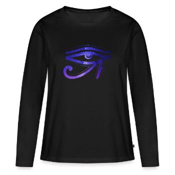Œil cosmique Des Ra Hiéroglyphe égyptien - T-shirt manches longues Premium bio Femme - noir - Devant - Julia (174cm)
