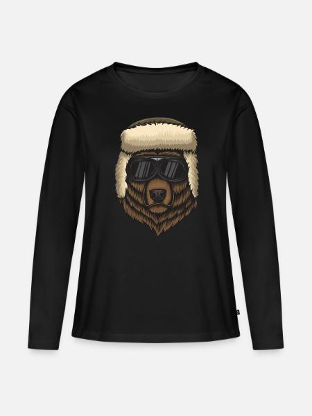 Bär mit Sonnenbrille - Frauen Premium Bio Langarmshirt - Schwarz