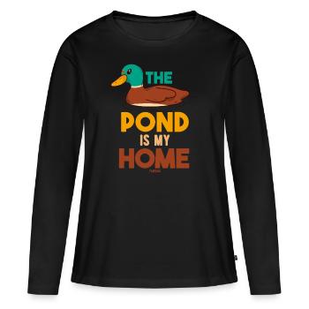 Ente schwimmt im Teich Entenvogel - Frauen Premium Bio Langarmshirt - Schwarz - Vorne - Julia (174cm)