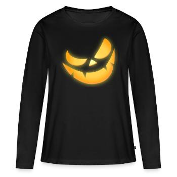 Citrouille costume visage pour hommes femmes Halloween - T-shirt manches longues Premium bio Femme - noir - Devant - Julia (174cm)