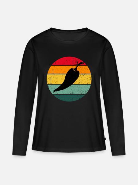 Vintage Retro Chilli Scharf Geschenk Chili - Frauen Premium Bio Langarmshirt - Schwarz