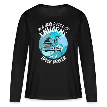 Fernfahrer LKW Fahrer Berufskraftfahrer - Frauen Premium Bio Langarmshirt - Schwarz - Vorne - Julia (174cm)