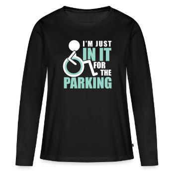 Fauteuil roulant handicap je suis juste dedans pour le parking - T-shirt manches longues Premium bio Femme - noir - Devant - Julia (174cm)