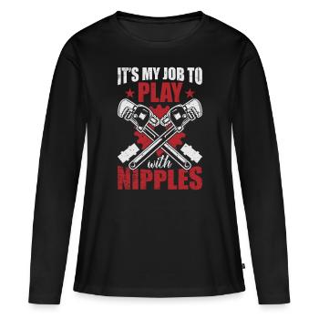 Steamfitter C’est mon travail de jouer avec les mamelons - T-shirt manches longues Premium bio Femme - noir - Devant - Julia (174cm)