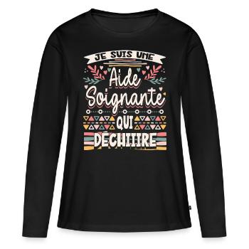 Aide Soignante Humour Aides Soignants - T-shirt manches longues Premium bio Femme - noir - Devant - Julia (174cm)