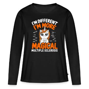 Multiple Sclerosis Awareness Unicorn Orange Ribbon - Frauen Premium Bio Langarmshirt - Schwarz - Vorne - Julia (174cm)