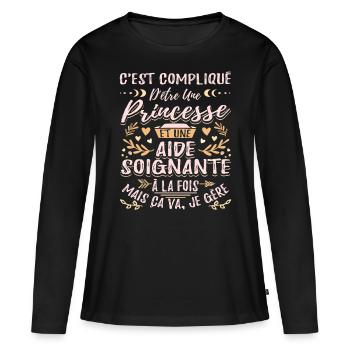 Aide Soignante Humour Aides Soignants - T-shirt manches longues Premium bio Femme - noir - Devant - Julia (174cm)