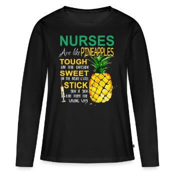 Nurses Pineapples - T-shirt manches longues Premium bio Femme - noir - Devant - Julia (174cm)