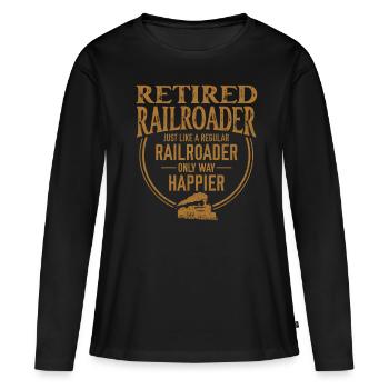 Train miniature Rail Chemin de fer Retraité - T-shirt manches longues Premium bio Femme - noir - Devant - Julia (174cm)