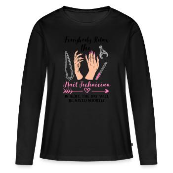 Ongles techniciens Ongles Manicurist Manucure - T-shirt manches longues Premium bio Femme - noir - Devant - Julia (174cm)