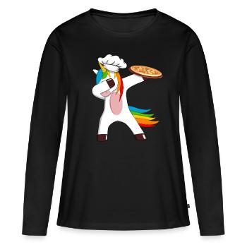 Pizza pizza pizzeria Pizza Einhorn Avec pizza - T-shirt manches longues Premium bio Femme - noir - Devant - Julia (174cm)