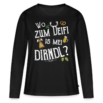 Wo zum Deifi is mei Dirndl Ersatz Tracht Wiesn - Frauen Premium Bio Langarmshirt - Schwarz - Vorne - Julia (174cm)