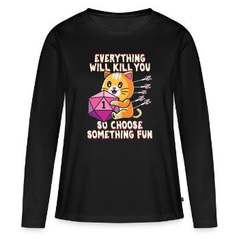 T-shirt chat Dungeon RPG pour RPG Gamer - T-shirt manches longues Premium bio Femme - noir - Devant - Julia (174cm)